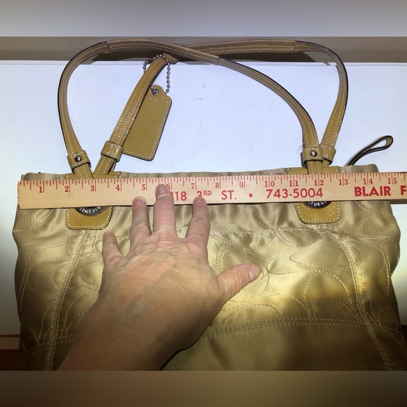 Authentic Coach Matte Gold Fabric Satchel with Shoulder Straps, Zipper Close - Picture 12 of 15